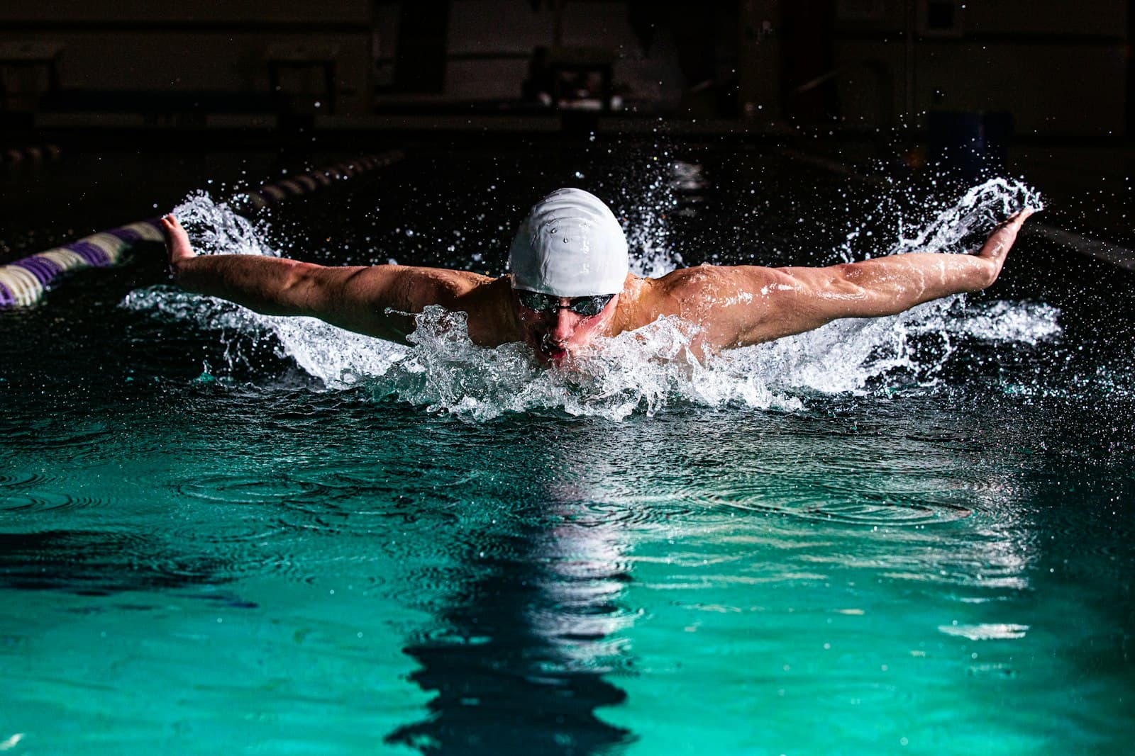 Competitive swimmers racing in the pool