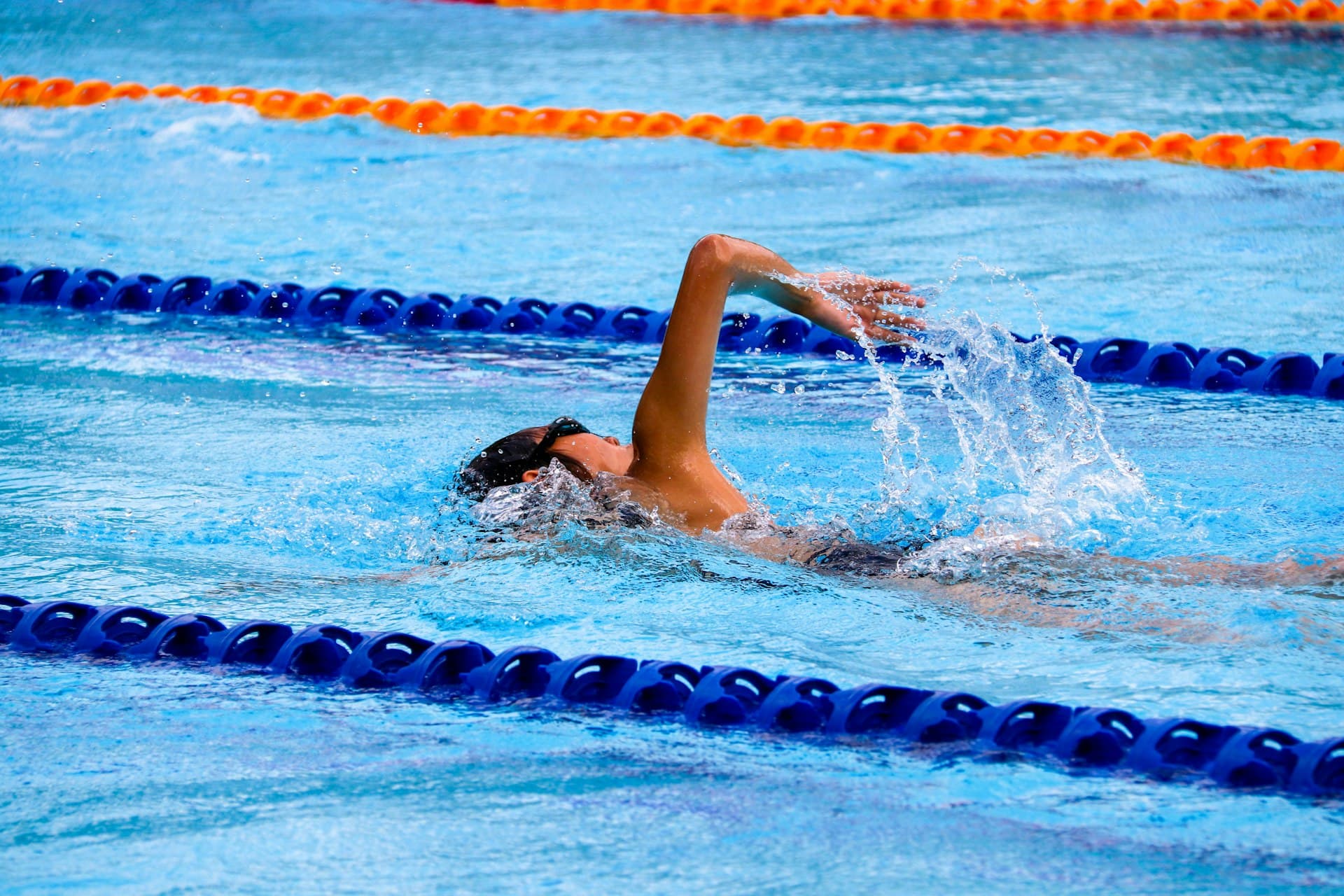 Indoor swimming pool with multiple lanes